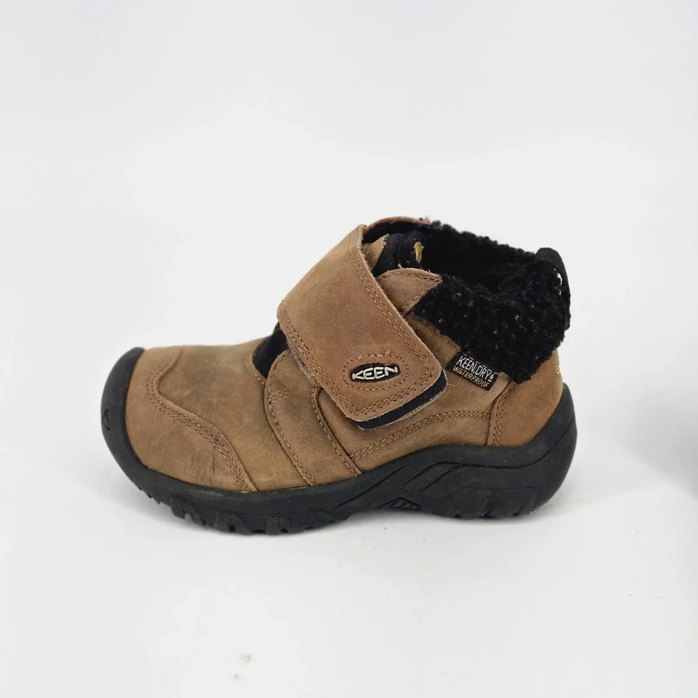KEEN Kids Kootenay IV Mid Waterproof Brown Leather Wide Toe Box Boots US 8 VGUC